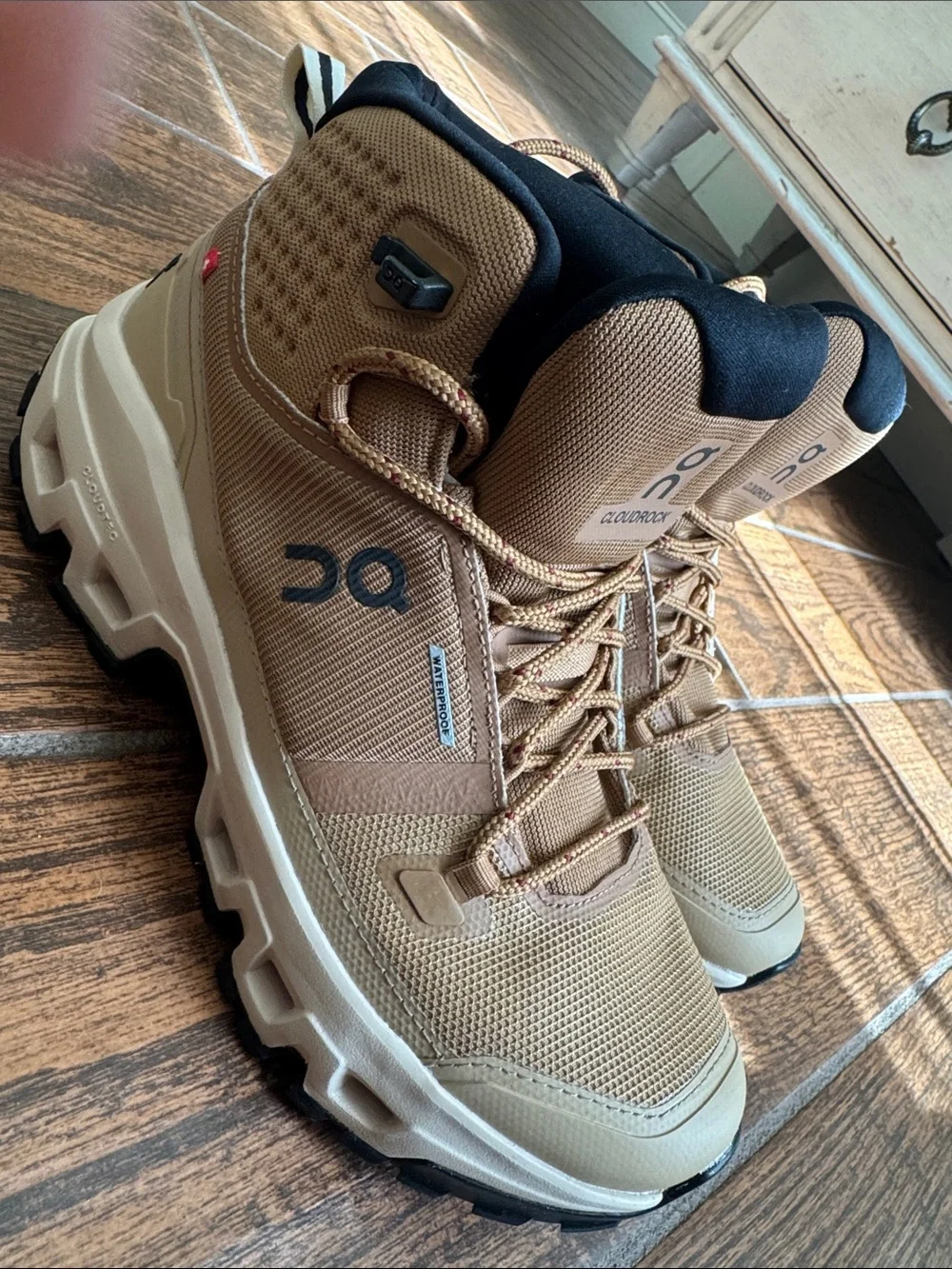 On Running Tan & Black Cloudrock Waterproof Mid Boots